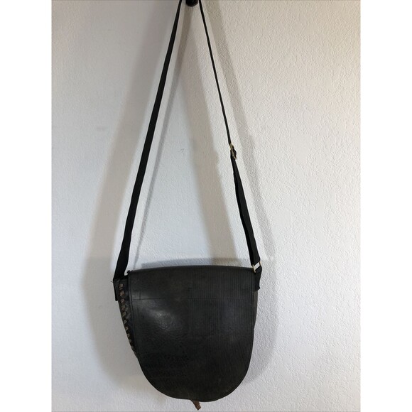 Ganesh Himal Purse Nepal Recycled/Upcycled Black Rubber Tire Crossbody Handbag - Picture 1 of 8